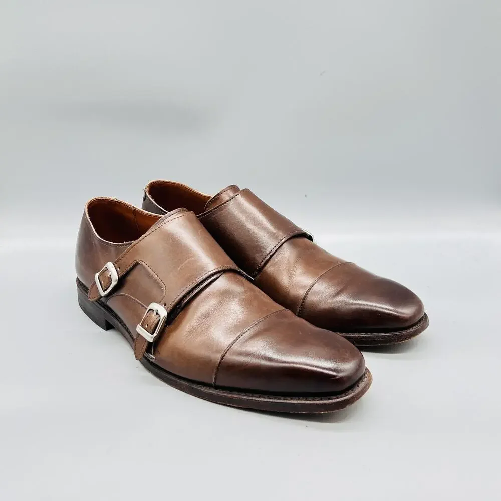 Allen Edmonds Shoes Mens 9.5 Brown Leather Double Monk Strap Cap Toe Dress